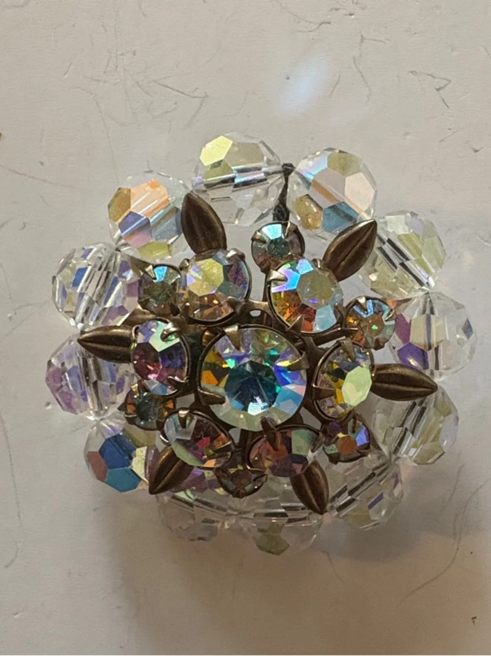 Aurora Borealis Crystal Floral Brooch